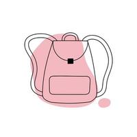 stijlvolle casual line art-rugzak en abstracte roze vorm. leren rugzak met klein zakje. vrouw rugzak doodle stijl vector