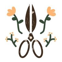 tuinschaar met minimalistische boho bloemen en planten. plantenverzorgingsconcept. moderne cartoon platte vectorillustratie geïsoleerd op een witte achtergrond vector