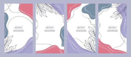 botanische set. trendy abstractie bewerkbare sjabloon voor sociale media verhalen, tropische bladeren, paarse, roze, blauwe kleuren. vectorillustratie. ontwerp van de achtergrond van sociale media. vector