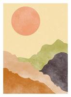 abstracte berglandschap achtergrond. creatieve minimalistische handgeschilderde illustraties van moderne kunstdruk uit het midden van de eeuw. bos, heuvel en maan op set vector