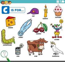 letter c woorden educatieve set met stripfiguren vector