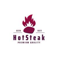 vintage hot steak-logo met vlees- en vuurontwerp vector