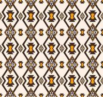 ikat inheemse Azteekse tribal raster geometrische vorm naadloze achtergrond. etnisch bruin-geel-roomkleurig patroonontwerp. gebruik voor stof, textiel, interieurdecoratie-elementen, stoffering, verpakking. vector