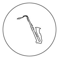 saxofoon zwart pictogram overzicht in cirkel afbeelding vector