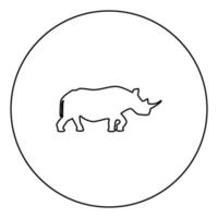 neushoorn zwart pictogram omtrek in cirkel afbeelding vector