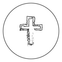 kruis zwarte pictogramomtrek in cirkelafbeelding vector
