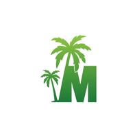 letter m logo en kokospalm pictogram ontwerp vector