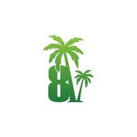nummer 8 logo en kokospalm pictogram ontwerp vector