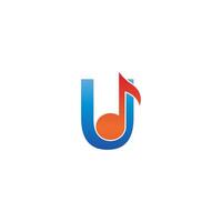 letter u-logopictogram gecombineerd met notitie muzikaal ontwerp vector