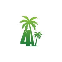 nummer 4 logo en kokospalm pictogram ontwerp vector