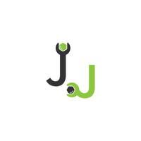 letter j-logopictogram dat een moersleutel- en boutontwerp vormt vector