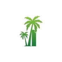 letter i logo en kokospalm pictogram ontwerp vector