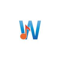 letter w logo icoon gecombineerd met notitie muzikaal ontwerp vector