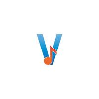 letter v logo icoon gecombineerd met notitie muzikaal ontwerp vector