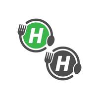 vork en lepel pictogram cirkelen letter h logo ontwerp vector