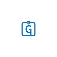 letter g-logopictogram dat een moersleutel- en boutontwerp vormt vector