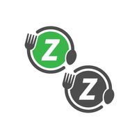 vork en lepel pictogram cirkelen letter z logo ontwerp vector