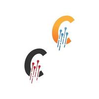 letter c eenvoudig tech-logo met stijlicoon van circuitlijnen vector