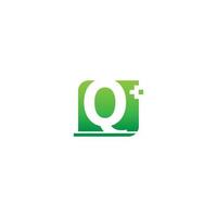 letter q-logopictogram met medisch kruisontwerp vector