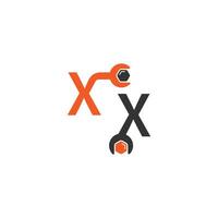 letter x logo-pictogram dat een moersleutel- en boutontwerp vormt vector