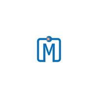 letter m-logopictogram dat een moersleutel- en boutontwerp vormt vector