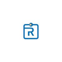 letter r-logopictogram dat een moersleutel- en boutontwerp vormt vector