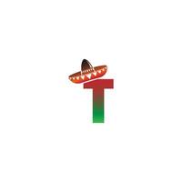 letter t mexicaanse hoed conceptontwerp vector