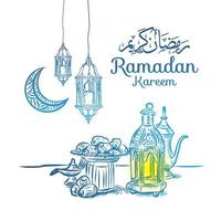 ramadan doodle uitnodigingskaart en groet banner. vector