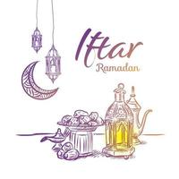 ramadan doodle uitnodigingskaart en groet banner. vector