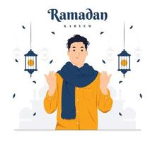 man bidt op ramadan kareem concept illustratie vector
