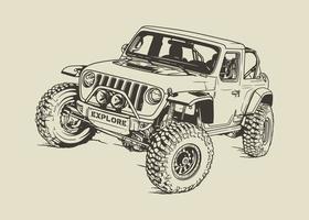 off-road jeep hand getekende vector lijn kunst illustratie