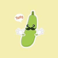 schattig en kawaii groene aubergine stripfiguur pictogram op gekleurde achtergrond vector