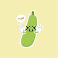 schattig en kawaii groene aubergine stripfiguur pictogram op gekleurde achtergrond vector