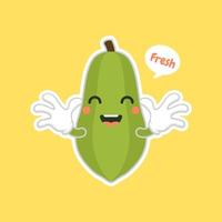 schattig en kawaii papaya karakter platte ontwerp vectorillustratie. tropisch fruit vitamines en voeding, gezond eten en sap drinken ingrediënt vector