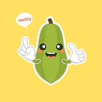 schattig en kawaii papaya karakter platte ontwerp vectorillustratie. tropisch fruit vitamines en voeding, gezond eten en sap drinken ingrediënt vector