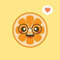 schattig en kawaii stripfiguur oranje. gezonde gelukkige biologische fruit karakter illustratie. citrusvruchten met veel vitamine C. zuur, waardoor het fris aanvoelt. vector