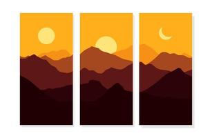 dag en nacht landschap, berglandschap met maan, zon, illustratie vector-plat ontwerp vector