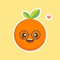 schattig en kawaii stripfiguur oranje. gezonde gelukkige biologische fruit karakter illustratie. citrusvruchten met veel vitamine C. zuur, waardoor het fris aanvoelt. vector