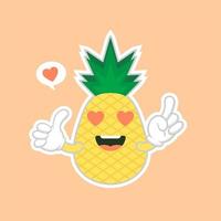 schattige en kawaii ananas karakters, mascottes ananas schattige karakters ingesteld voor de zomer. ananassap, tropisch fruit, zomerresort. vakantie concept. voor onderwerpen als fruit, zomer, reizen vector