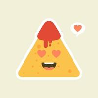 grappige karakters nacho's met tomatensalsasaus. lekker Mexicaans eten. vector illustratie