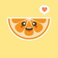 schattig en kawaii stripfiguur oranje. gezonde gelukkige biologische fruit karakter illustratie. citrusvruchten met veel vitamine C. zuur, waardoor het fris aanvoelt. vector