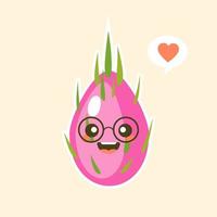 schattig drakenfruit stripfiguur in kawaii-stijl. s ontwerp voor t-shirts, stickers, posters, kaarten enz. vectorillustratie op gekleurde achtergrond vector