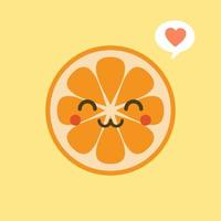 schattig en kawaii stripfiguur oranje. gezonde gelukkige biologische fruit karakter illustratie. citrusvruchten met veel vitamine C. zuur, waardoor het fris aanvoelt. vector