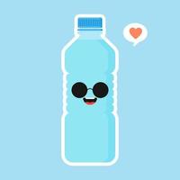 schattig en kawaii stripfiguur mineraalwater. grappige waterfles. concept voor gezonde voeding en het drinken van mineraalwater. platte ontwerp vectorillustratie, eenvoudige emoji en emoticon ontwerp vector