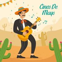 Mexicaanse man die gitaar speelt op cinco de mayo vector