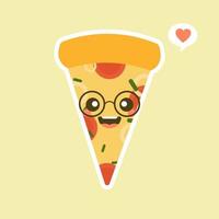 grappige pizzapunt. schattige pizza tekenset geïsoleerd op een achtergrond in kleur. fastfood-personages. kan gebruiken in het menu, in de winkel, in de bar, de kaart of stickers. gemakkelijk te bewerken. vector