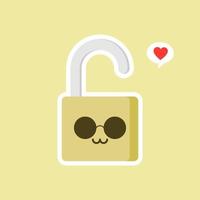 hangslotpictogram openen. veilig veilig hangslot kawaii karakter. lachend hangslot kleur pictogram. betrouwbaar wachtwoord. bescherming, veiligheid. gemakkelijke veiligheid. gelukkig hangslot. emoji, emoticon. geïsoleerde vectorillustratie vector