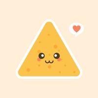 schattig en kawaii cartoon gelukkig tortilla chip karakter. nacho's karakter vectorillustratie vector