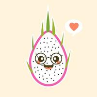 schattig drakenfruit stripfiguur in kawaii-stijl. s ontwerp voor t-shirts, stickers, posters, kaarten enz. vectorillustratie op gekleurde achtergrond vector