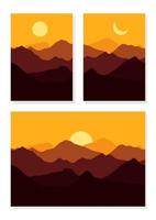 platte landschap vectorillustratie. set van abstracte hedendaagse achtergronden in aardekleuren. berglandschap in vlakke stijl. concept vectorsjablonen voor sociale media, websites, poster, dekking. vector